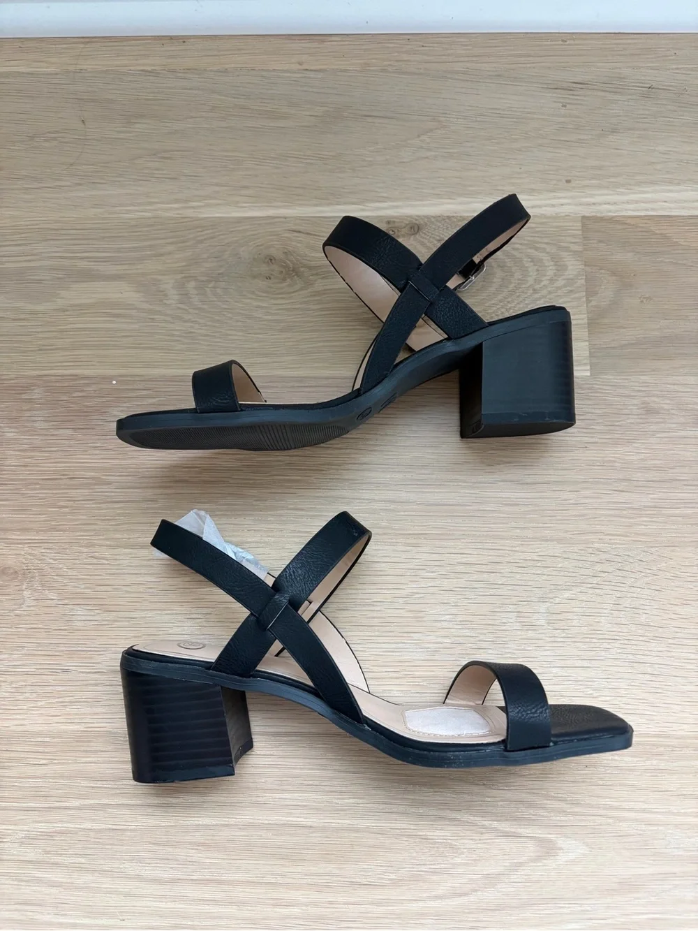 CM Black Strappy Slingback Block Heels for Women 7.5
